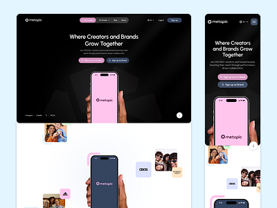 Influencer Marketing Platform Design artists blogger collaboration content creator digital creator influencer influencer landing page influencer marketing influencer marketplace influencer platform influencer website instagram marketplace for influencer saas website social media influencer social network tiktok ui ux web design youtuber