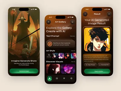 AI Image Generator Mobile App ai ai app ai design ai image ai image generator app app design art generator artificial intelligence dark mode fucturestic app image ai image generator mobile app mobile design text to image