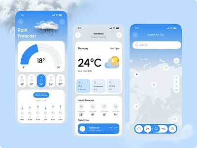 Weather Forecast Mobile App app bar chart calendar clean dashboard data everyway forecast ios line chart list map mobile navigation search statistic stats ui ux weather