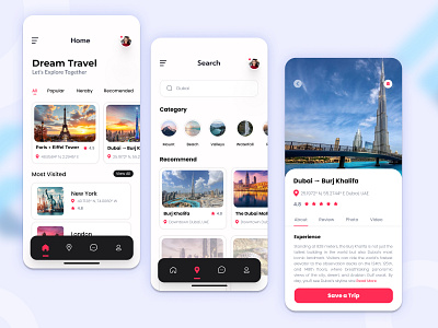🌍 Dream Travel App UI – Modern Mobile Design app app design branding design graphic design illustrator interface user experience mobile app design travel app ui uiux design ux vector