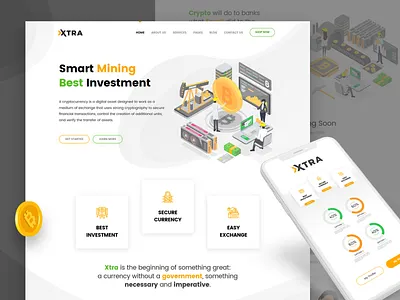 Cryptocurrency bitcoin clean creative crypto design illustration landing theme ui ux web wordpress