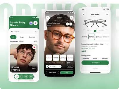 Eyeglass - Eyewear AI Mobile App UI ai app artificial intelligence ecommerce app eyeglasses eyewear app fashion glasses lenses machine learning marketplace mobile app online shop optical scan shop app spectacles sunglasses ui ux