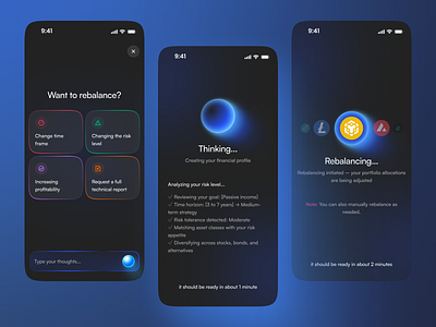 INTG Robo-Advisor: Rebalance Flow ai chatbot finance fintech portfolio processing product design rebalance robo advisor ui ui design ux design wealth management web3