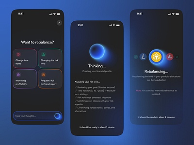 INTG Robo-Advisor: Rebalance Flow ai chatbot finance fintech portfolio processing product design rebalance robo advisor ui ui design ux design wealth management web3
