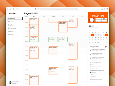 Moment – Time Management Dashboard calendar cleanui dashboard minimaldesign planner productivity saas schedule taskmanager timemanagement uidesign uiux uxdesign webapp workmanagement