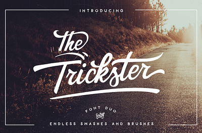 The Trickster Font Duo + extras brush lettering cursive display elegant display font elegant display hand drawn font hand lettering mono script script typeface the trickster font duo extras vintage font vintage logo