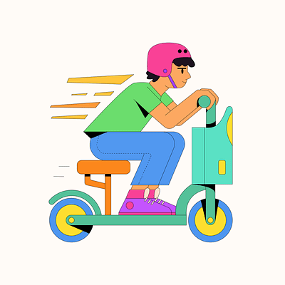 Exploring the city on a scooter cleanlines conceptart flatdesign graphicdesign illustration mobility scooter urbanlife urbantravel vectorart
