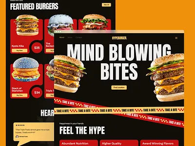 Hypeburger - Burger Restaurant Website Design Exploration 🍔🔥 branding burger burger restaurant design design concept food food restaurant ui ui design uiux web web design website