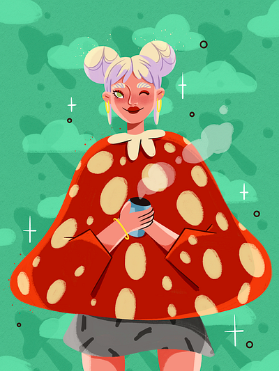 Mushroom vibe/Editorial illustration 2d 2d art 2d illustration blonde character design commercial design editorial editorial illustration fall art fall illustration green hand drawn illustration illustration mushroom illustration procreate