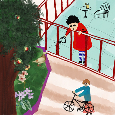 Watering on rooftop illustration procreate