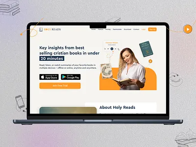 Holy Reads Website book website branding figma graphic design header design hero section icon design illustration landing page logo mobile mockup motion graphics online reading read book subscription plans testimonials ui design ui ux ux design website design