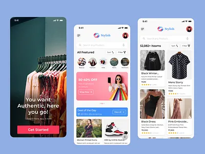 Stylish – Modern Fashion Shopping App UI app concept app design app exploration clean design clothing app ecommerce app fashion app fashion store minimal ui mobile app ui mobile ecommerce mobile shopping modern ui online store product design shopping app store app ui design user experience uxui