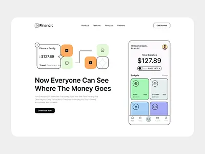 Finance App Landing Page – Hero Section Design budgettracker cleanui creativedesign dashboarddesign designinspiration financeapp financedashboard fintech fintechdesign herosection landingpage minimaldesign mobilefirst moneymanagement productdesign responsivedesign uidesign userinterface uxdesign webdesign