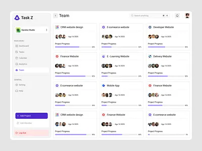 Task Management Dashboard – Modern Team Collaboration UI interface product service startup ui ux web