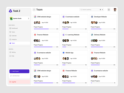 Task Management Dashboard – Modern Team Collaboration UI interface product service startup ui ux web