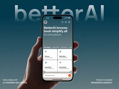 BetterAI – AI All Services App ai app design ai mobile app airbnb betterai case study clean ui doctor booking flight booking app food delivery app food delivery app design grocery delivery app hotel booking app medical mobile app minimal interface minimal ui design mobile app service app ubereats uiux wavespace