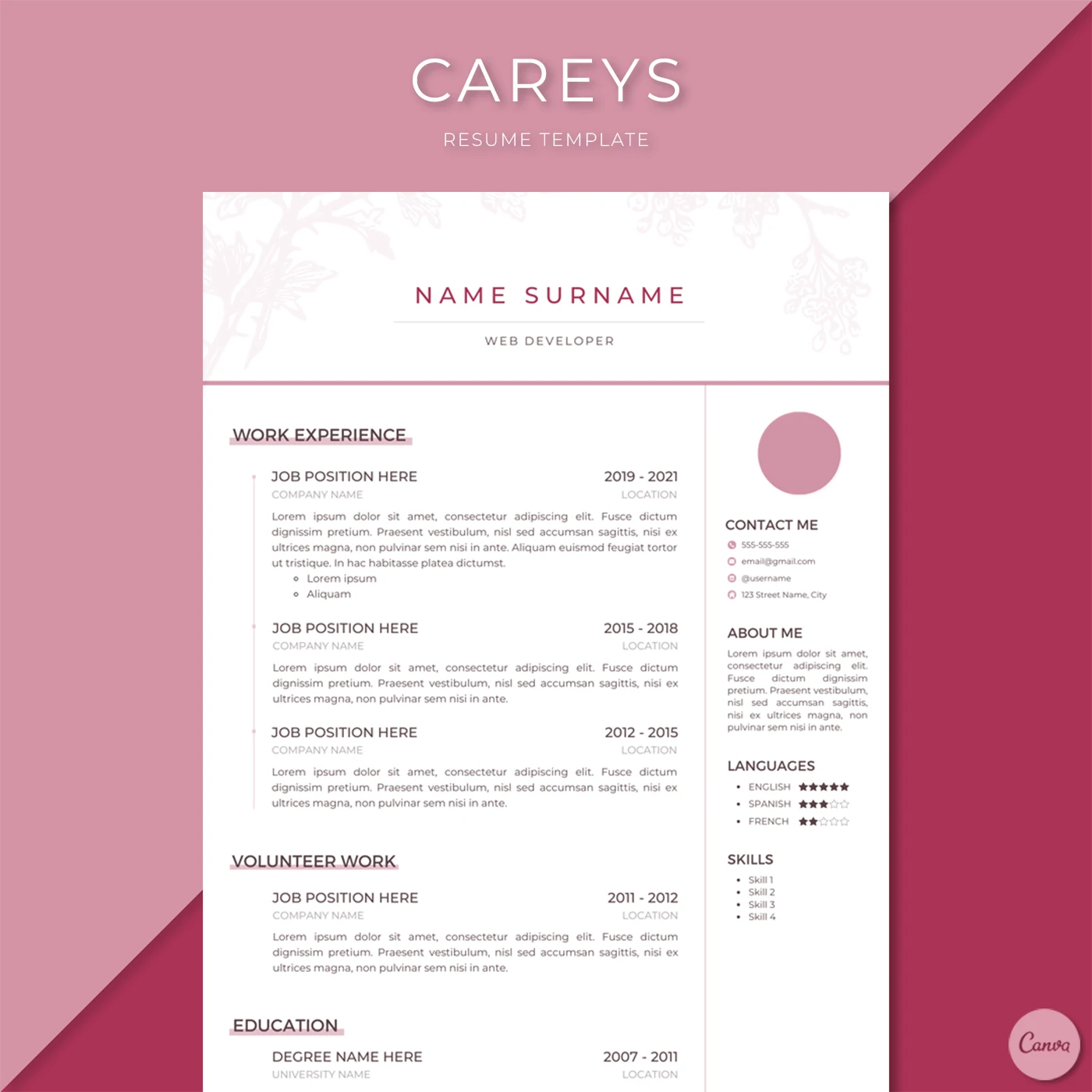 Careys — Resume Canva Template canva canva free canva template cv cv template design resume resume design resume template