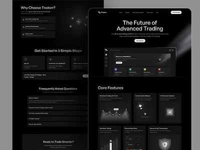 Tradorr - Future of Advanced Trading Landing Page Design advanced trading ai analytics blockchain crypto crypto exchange crypto trading crypto wallet customizable widgets defi design interface landing landing page trading platform web design web3 website