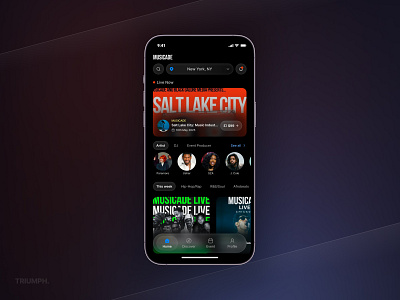 Musicade – Music Booking & Ticketing App app dark design events festival liquid glass live ticket ui