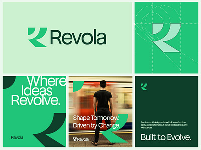 Revola Branding bento branding brand design brand elements brand identity branding concept idea lettermark logo logo bento logomark material design minimal modern r letter simple logo startup visual identity