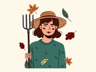 🍁 Autumn Walk 2d autumn character design cute fall fall illustration fall leaves illustration leaves pitchfork