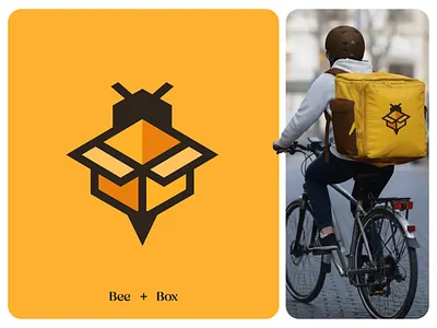 Bee with Delivery Box Parcel Logo animal logo bee logo box logo courier logo delivery logo package logo parcel logo