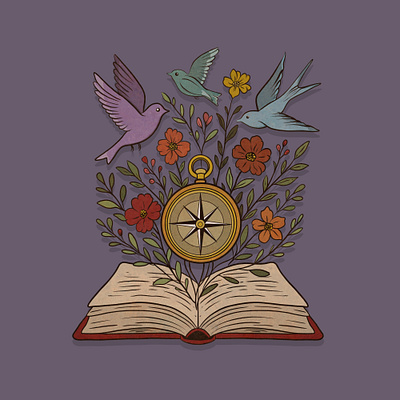 Book Love 💕 autumn birds book book club book love botanical illustration cottagecore flowers illustration literature reading vintage whimsical