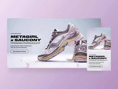 Saucony x METAGIRL “Daughter of the Moon” Digital Launch animation campaign collab desktop digital ecommerce email gif hero marketing mobile responsive shoe site sneaker teaser web y2k