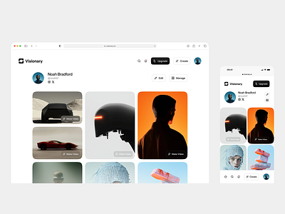 .Visionary Web ai platform application design clean design creative tool illustration image generation inspiration interface logo minimalism mobile ui modern ui nterface design product design profile responsive design ui ux video generation web design