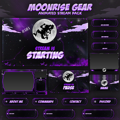 Moonrise Gear Animated Stream Package: For Twitch Overlay animated pack stream animated screens banner design kick overlay kick screens kick stream animated overlay pack stream overlay stinger transition