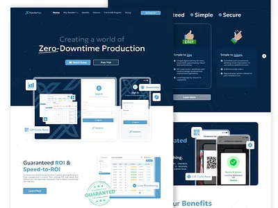 SAAS for Manufacturing Monitoring Landing Page erp landing page manufacture manufacturing oee production roi saas ui