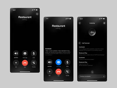 AI Call Assistant App UI – Dark Mode Mobile Design ai assistant ai voice recognition app app app design app interface artificial intelligence booking app clean mobile app ui dark mode interface ios app mobile mobile app mobile app design mobile application product design saas uiux design voice assistant app