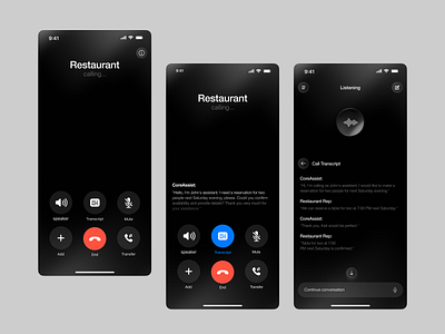 AI Call Assistant App UI – Dark Mode Mobile Design ai assistant ai voice recognition app app app design app interface artificial intelligence booking app clean mobile app ui dark mode interface ios app mobile mobile app mobile app design mobile application product design saas uiux design voice assistant app