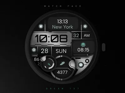 Dream 137 - Digital Watch Face black design digital elegant google gray grey illustration metal modern samsung smartwatch technology ui watch watchface wear os