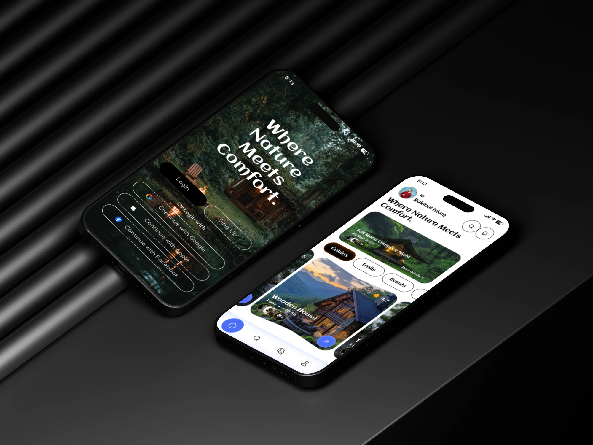 Where Nature Meets Comfort 🌲🏕️ mobile app nature travel app travel app ui ui ux