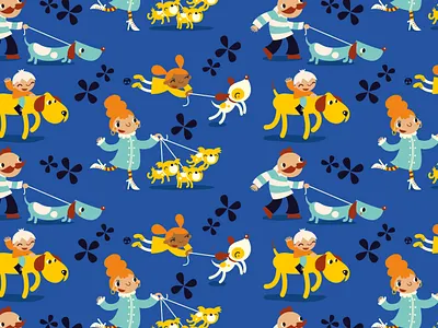 Walk the Dog caracter dog dogs fabric illustration pattern patterndesign