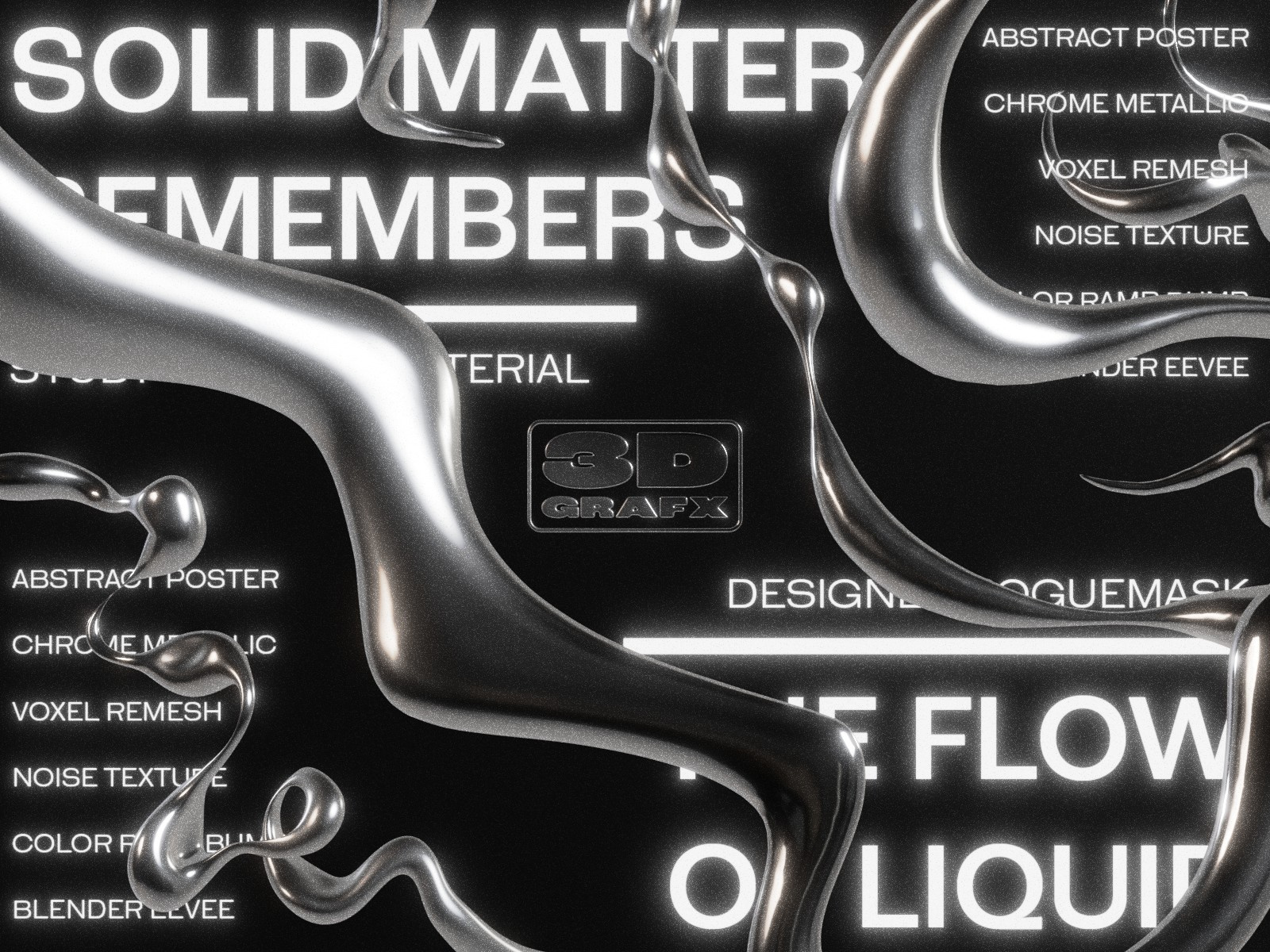 Study - Liquid Metal 3d art 3d poster black and white blender brutalist c4d chrome chrometype liquid metal poster design