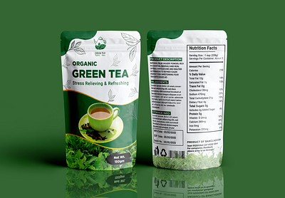 GREEN TEA POUCH bag design box design flayer design graphic design label design logo design oil design packaging box design packaging design pouch design supplement label design