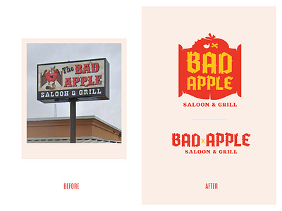 The Bad Apple Saloon & Grill | Proposed Logo Redesign branding graphic design illustrator logo design red and yellow