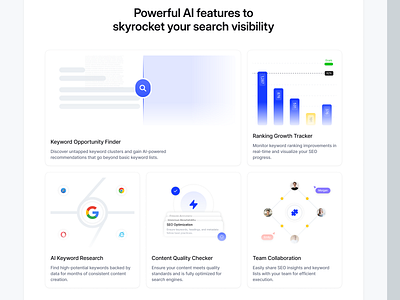 AI SEO Platform: Pricing, Features & FAQ ai platform bento bento illustration bento web app dashboard feature illustration jnfvs landing page landing page design marketing website design product design product saas design saas search visibility seo ui illustration web design