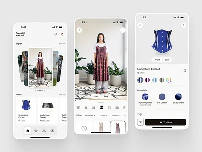 Dress It Yourself - AI Fashion Mobile App ai ai agent ai fashion ai fashion mobile app clean clothing design digital fashion fashion brand fashion mobile app fashion tech fashion technology figma mix and match mobile app shopping app style stylist ui wardrobe