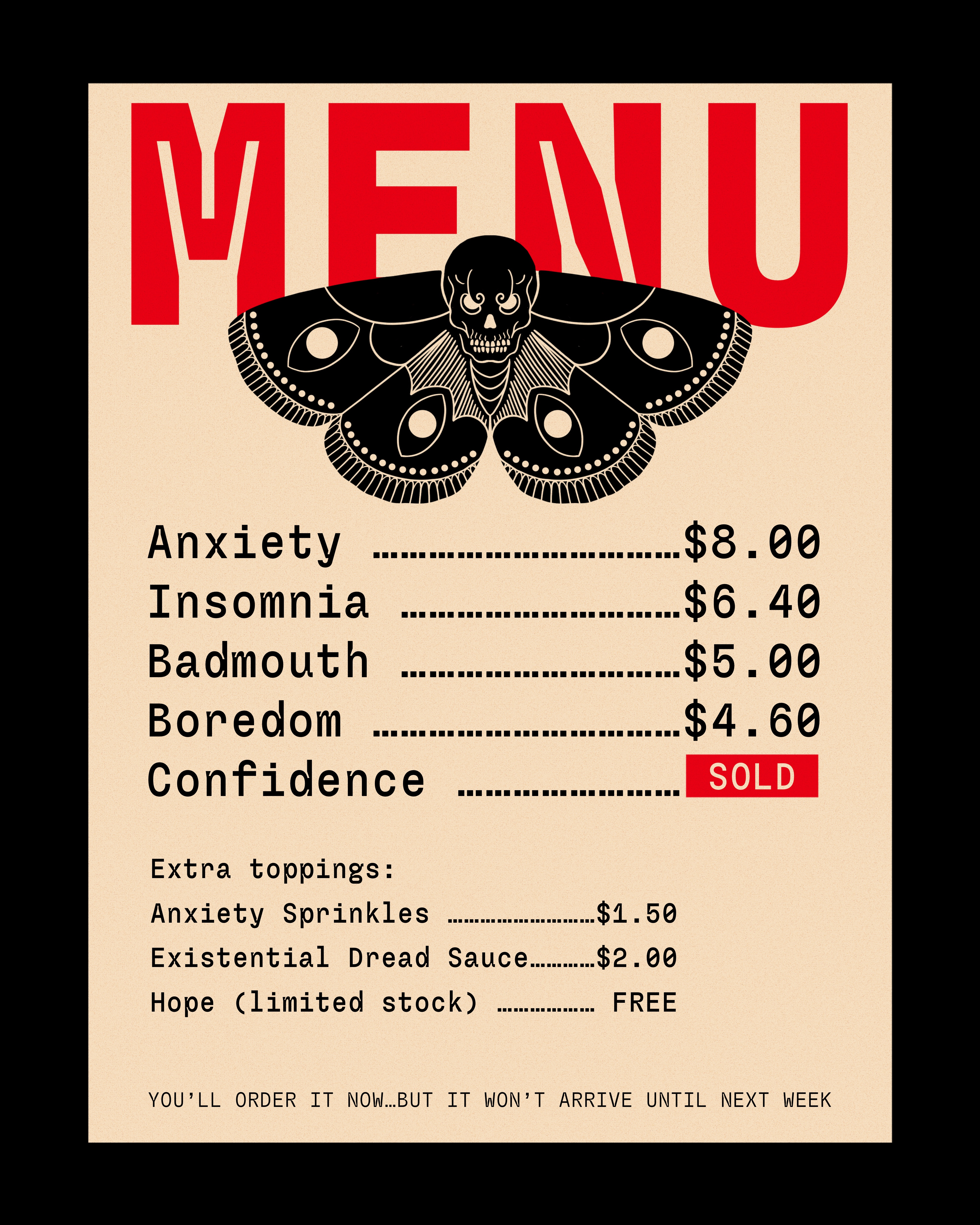 Menu Made for You branding butterfly food food lover food stall graphic design illustration manasuka menu menu design moth restaurant skeleton skull