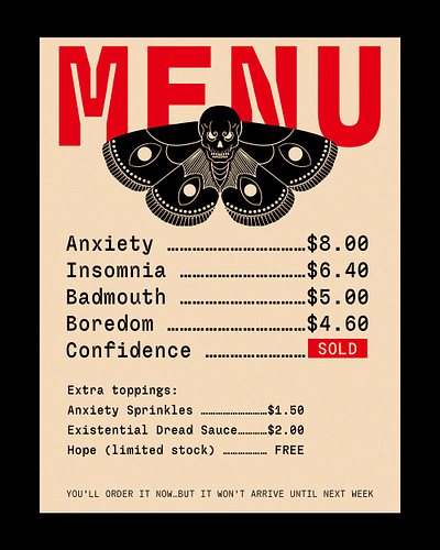 Menu Made for You branding butterfly food food lover food stall graphic design illustration manasuka menu menu design moth restaurant skeleton skull