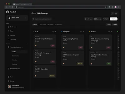 Flowdesk - Project Management Dashboard dark mode dashboard design desktop kanban project management saas ui website