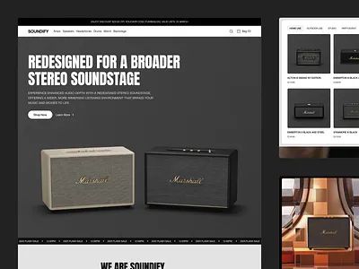 Soundify - Audio & Speakers E-Commerce Website audio bass business e commerce ecommerce landing page marketplace minimalist music online store shop shopify sound speakers stereo store ui ux web design website
