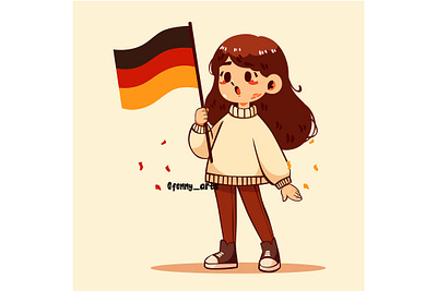Cartoon Girl Holding German Flag background berlin celebration concept culture day elements event festive flag german germany happy independent memorial nation patriotic revolution traditional unity