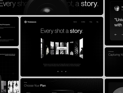 TimelessLens - Landing Page agency animation black and white camera elegant landing page minimal modern motion graphics photographer photography premium pricing services ui uiux ux web design website
