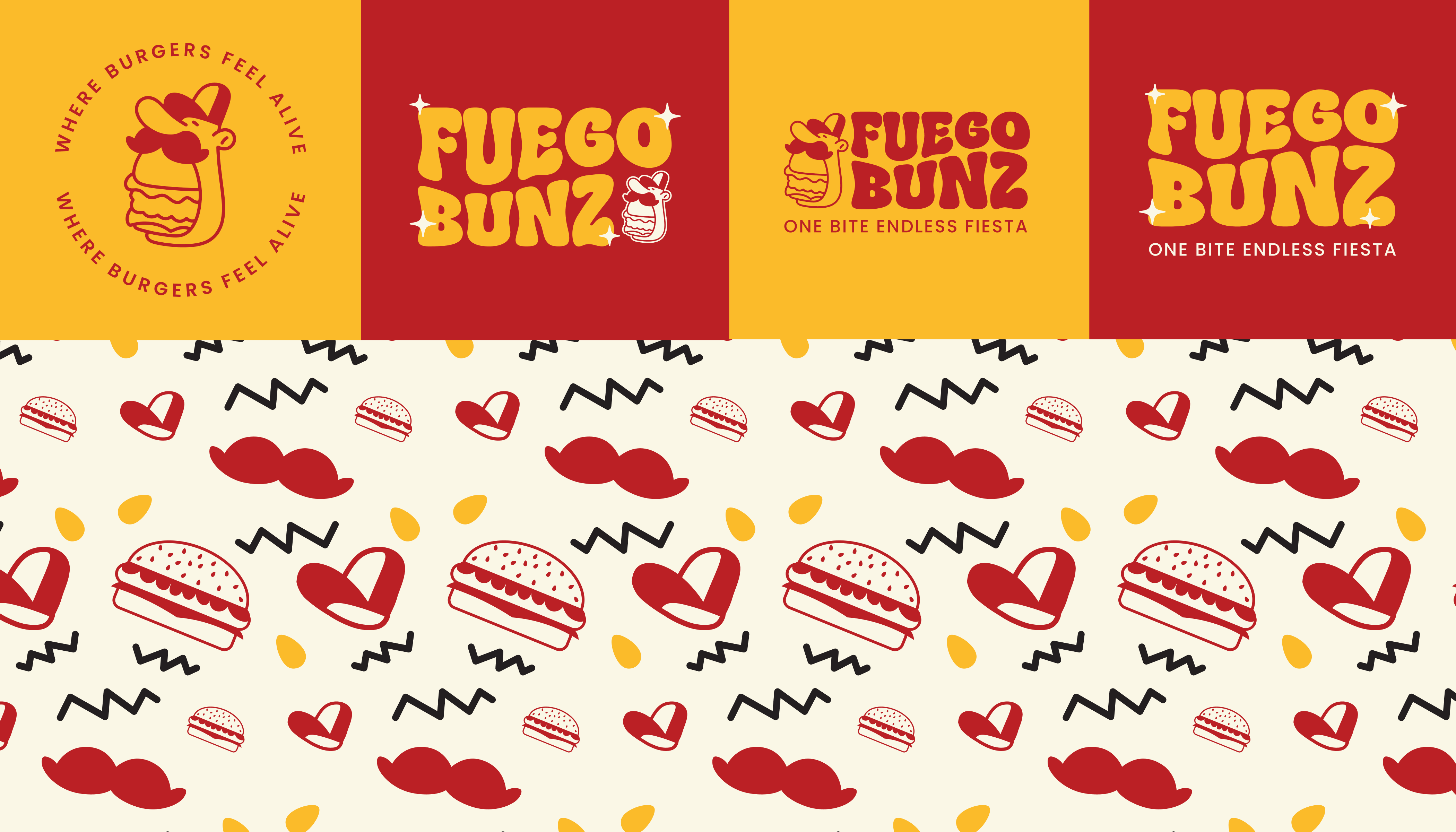 Variation Logo and Pattern Branding Burger animation brand book branding burger cartoon design food graphic design illustration logo logo branding pattern restaurant retro branding retro logo ui ux vector visual identity