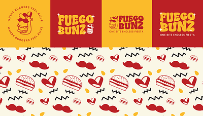 Variation Logo and Pattern Branding Burger animation brand book branding burger cartoon design food graphic design illustration logo logo branding pattern restaurant retro branding retro logo ui ux vector visual identity
