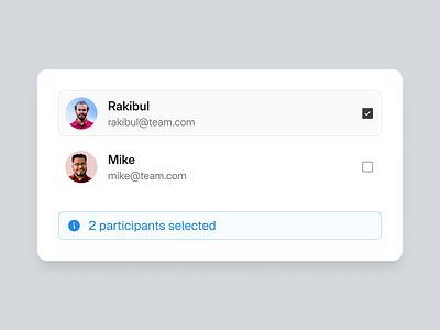 Spliq - Selected Participants | Card Select Modern UI Widget card component design design system list ui list view modern ui rakibulism saas seen design system select method ui web design widget
